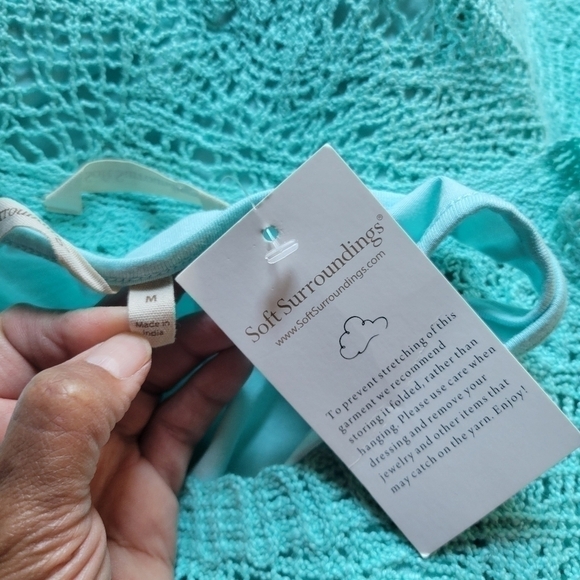 Soft  surroundings Turquoise crochet blouse size medium. - Picture 8 of 10